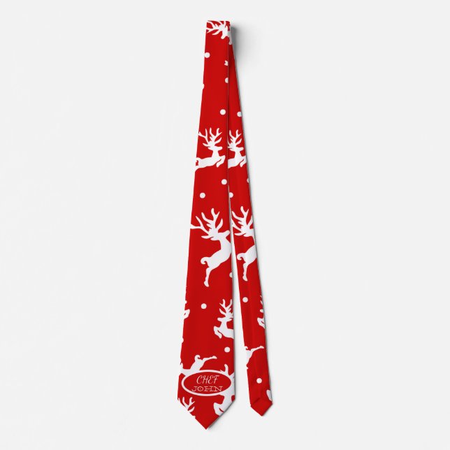 Merry Christmas Reindeers Red Holiday Neck Tie (Front)