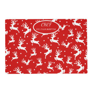 Merry Christmas Reindeers Red Holiday Placemat