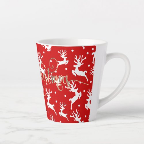 Merry Christmas Reindeers Red   Latte Mug