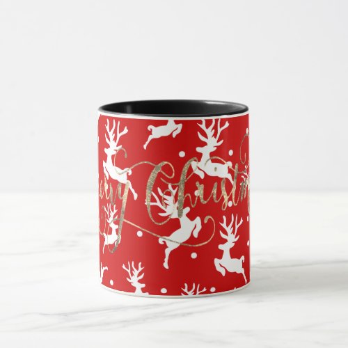 Merry Christmas Reindeers Red  Mug