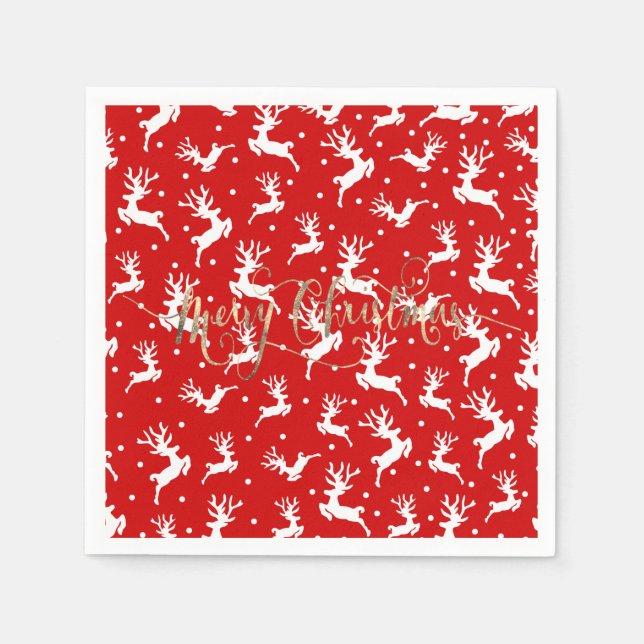 Merry Christmas Reindeers Red Napkins (Front)