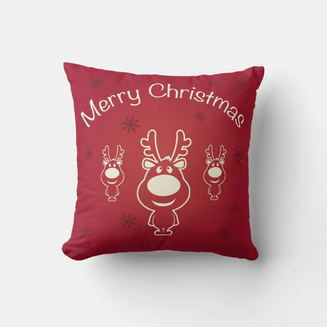 Merry Christmas Reindeers Throw Pillow (Front)