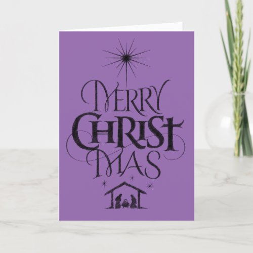 Merry Christmas Religious Calligraphy Chalk Purple Holiday Card