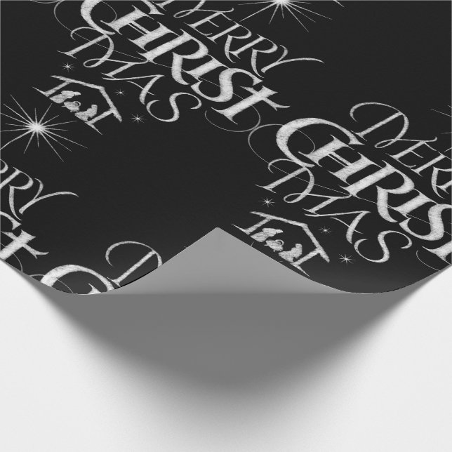 Merry Christmas Religious Calligraphy Chalkboard Wrapping Paper (Corner)
