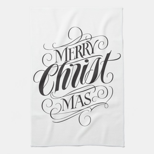 Merry CHRISTmas Religious Calligraphy Lettering Kitchen Towel (Vertical)