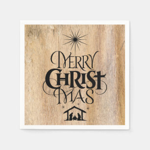 Merry Christmas Religious Calligraphy Rustic Wood Napkins