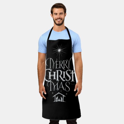 Merry CHRISTmas Religious Chalk Calligraphy Black Apron