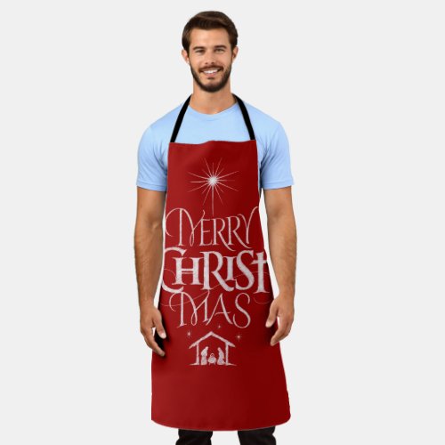 Merry CHRISTmas Religious Chalk Calligraphy Red Apron