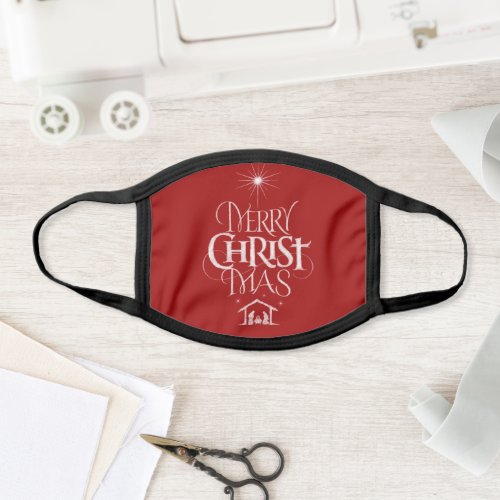 Merry CHRISTmas Religious Chalk Calligraphy Red Face Mask