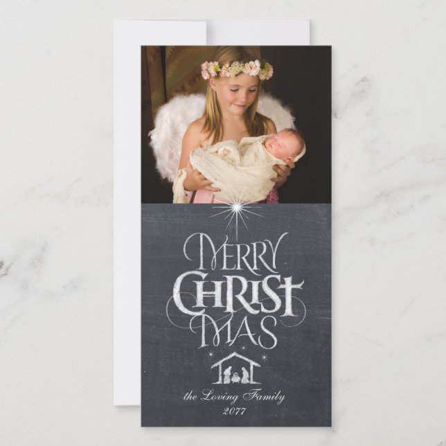Merry Christmas Religious Chalk Customize Holiday Card (Front)