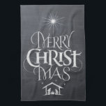 Merry CHRISTmas Religious Chalkboard Calligraphy Kitchen Towel<br><div class="desc">We say 'Merry Christmas' all the time, but often forget the origin of the words. This art features original hand lettering that in its unique design tells the story of Christmas, simply and elegantly in the fashionable chalkboard look. Show your CHRISTmas spirit to family and friends when they come over...</div>
