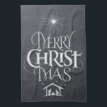 Merry CHRISTmas Religious Chalkboard Calligraphy Kitchen Towel<br><div class="desc">We say 'Merry Christmas' all the time, but often forget the origin of the words. This art features original hand lettering that in its unique design tells the story of Christmas, simply and elegantly in the fashionable chalkboard look. Show your CHRISTmas spirit to family and friends when they come over...</div>
