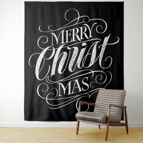 Merry CHRISTmas Religious Chalkboard Chalk Tapestry