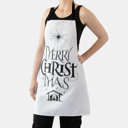 Merry CHRISTmas Religious Charcoal Calligraphy Apron