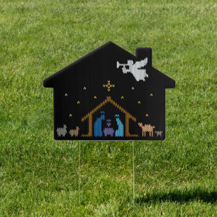 Merry CHRISTmas Religious Christian Nativity Knit Sign