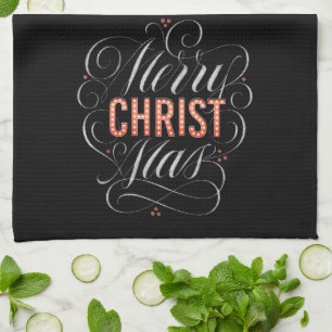 Merry CHRISTmas Religious Red Marquee Chalkboard Kitchen Towel