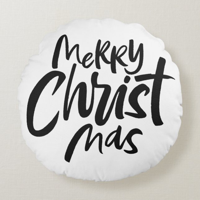 Merry CHRISTmas Religious Religion Lettering Round Pillow (Front)
