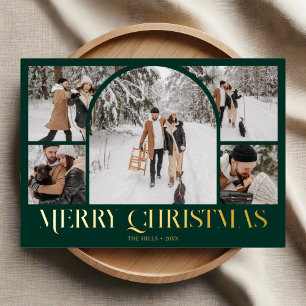 Merry Christmas Retro Arch Photo Collage Foil Holiday Card