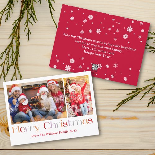 merry christmas retro calligraphy 2 photos collage holiday card