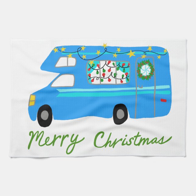 MERRY CHRISTMAS Retro Camper Motorhome RV Xmas Kitchen Towel (Horizontal)