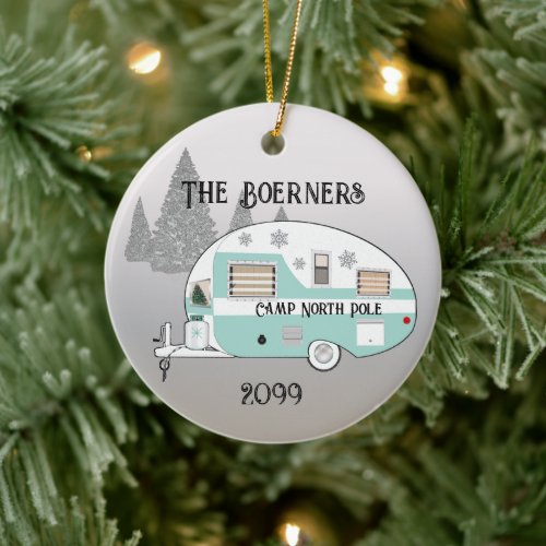 Merry Christmas Retro Camper Trailer Camper Ceramic Ornament