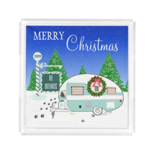 Merry Christmas Retro Camper Trailer Serving Trays