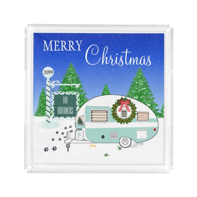 Merry Christmas Retro Camper Trailer Serving Trays (Front)