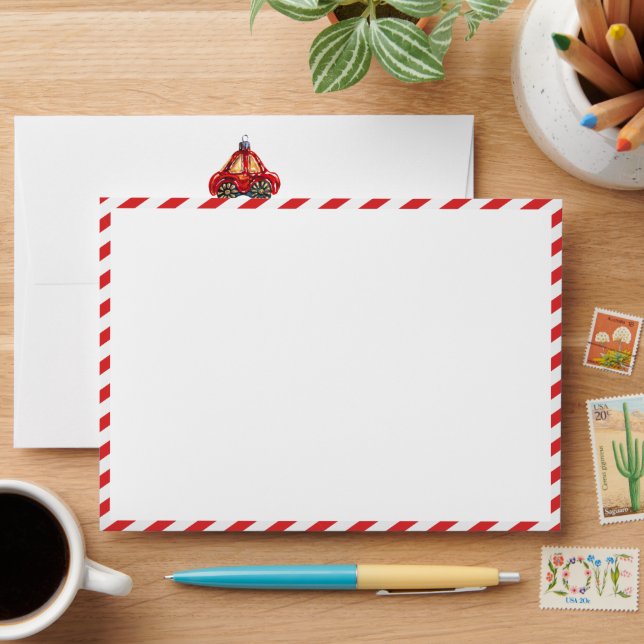 Merry Christmas Retro Car Ornament Address Envelop Envelope (Desk)