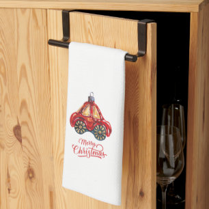 Merry Christmas Retro Car Ornament Kitchen Towel