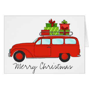 Merry Christmas Retro Car with Gifts Cards