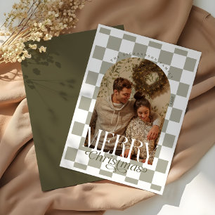 Merry Christmas Retro Checkerboard Arch Photo Holiday Card