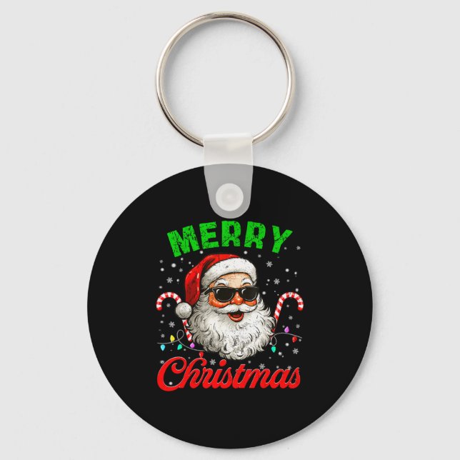 Merry Christmas Retro Cool Santa Candy Cane Xmas M Keychain (Front)