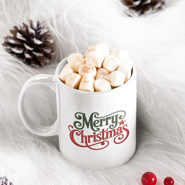 Merry Christmas Retro Embroidery Typography Coffee Mug (Creator Uploaded)