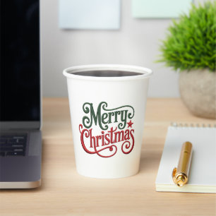 Merry Christmas Retro Embroidery Typography Paper Cups
