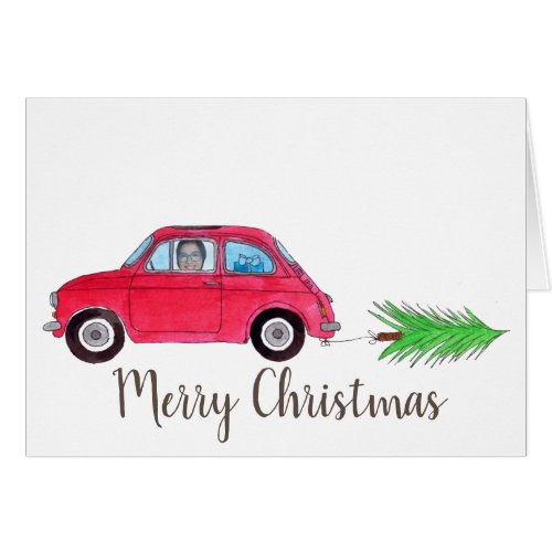 Merry Christmas retro Fiat customizable photo card