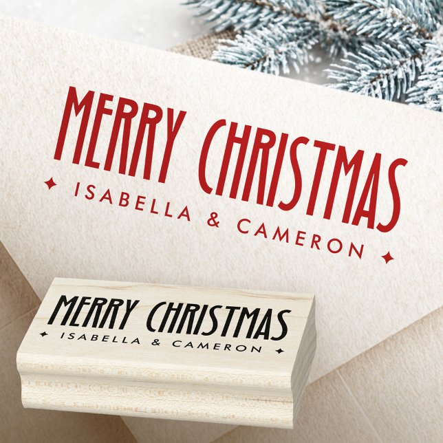 Merry Christmas retro font custom name Rubber Stamp (Merry Christmas retro font custom name Rubber Stamp)