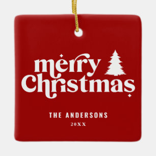 Merry Christmas retro font photo holiday Ceramic Ornament