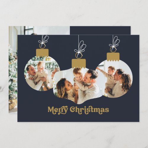 Merry Christmas Retro Font Photo Ornaments Holiday Card