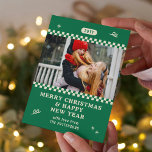 Merry Christmas Retro Green Photo Personalized Holiday Card<br><div class="desc">Merry Christmas Retro Green Photo Personalized Family Name Modern Christmas Cards features a your favorite photo with your the text "Merry Christmas & Happy New Year" in modern script typography. Perfect for Christmas to send to friends and family. PHOTO TIP: center your photos before uploading to Zazzle. Designed by ©2024...</div>