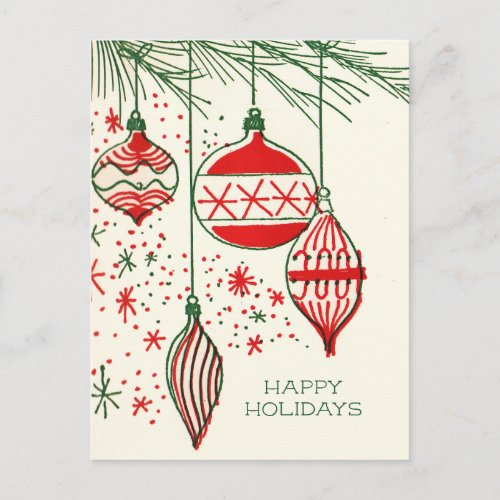 Merry Christmas  Retro Hand Drawn Ornaments Holiday Postcard