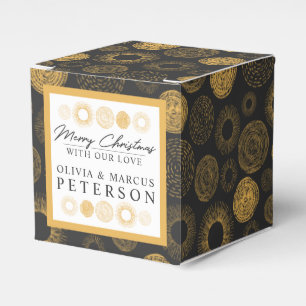 Merry Christmas Retro Holiday Gold Burst Gift Favor Boxes