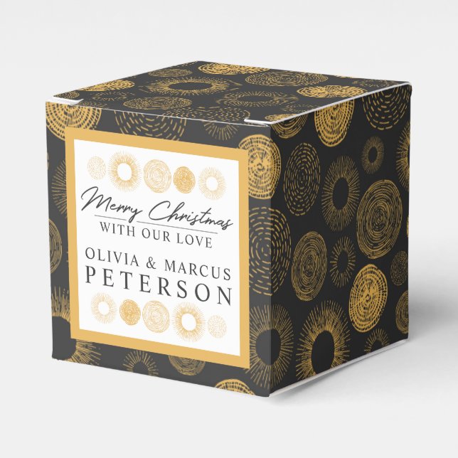 Merry Christmas Retro Holiday Gold Burst Gift Favor Boxes (Front Side)