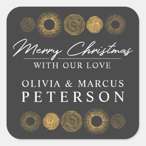 Merry Christmas Retro Holiday Gold Burst Gift Square Sticker