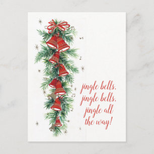 Merry Christmas Retro Jingle Bells & Pines Holiday Postcard