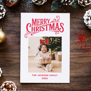 Merry Christmas retro lettering 1 picture holiday Letterpress Photo Cards