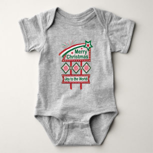 Merry Christmas Retro Marquee – Joy to the World Baby Bodysuit