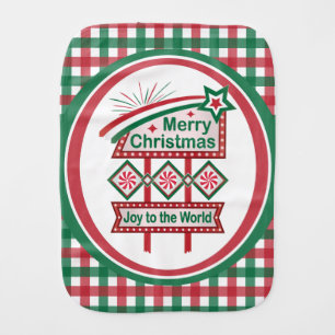 Merry Christmas Retro Marquee – Joy to the World Baby Burp Cloth