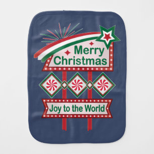 Merry Christmas Retro Marquee – Joy to the World Baby Burp Cloth