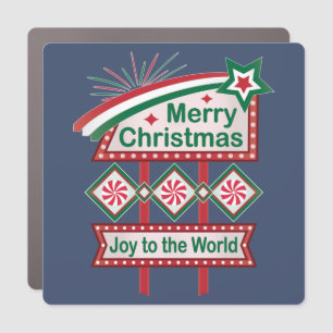 Merry Christmas Retro Marquee – Joy to the World Car Magnet