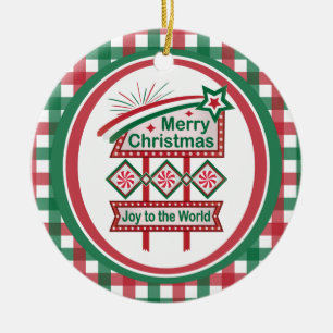 Merry Christmas Retro Marquee – Joy to the World Ceramic Ornament